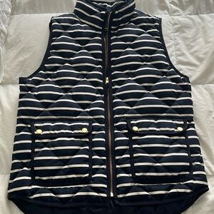 Women’s J.Crew, navy and cream striped quilted vest with gold accents, size M